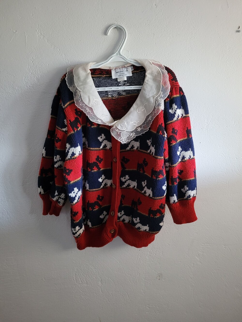 Vintage Terrier Dog Button Sweater Costal Grandma Preppy Twee Sz Small Quirky